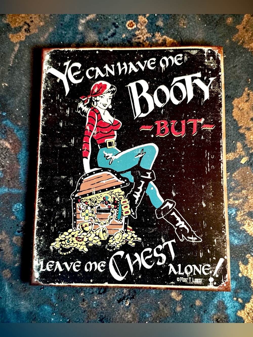Fun Retro Pirate Booty Metal Wall Art - Red, Blue, Black